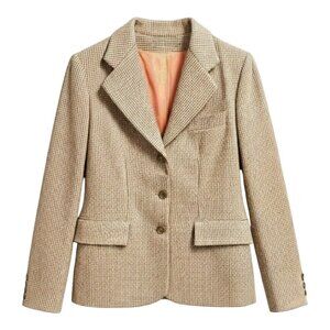 Vintage Women's Blazer Brown Houndstooth Wool ILGWU USA Union Size Small